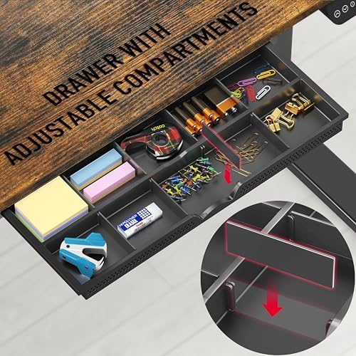 SHW 55 x 28 Electric Height Adjustable Standing Desk w/Drawer,Rustic Brown - Image 5