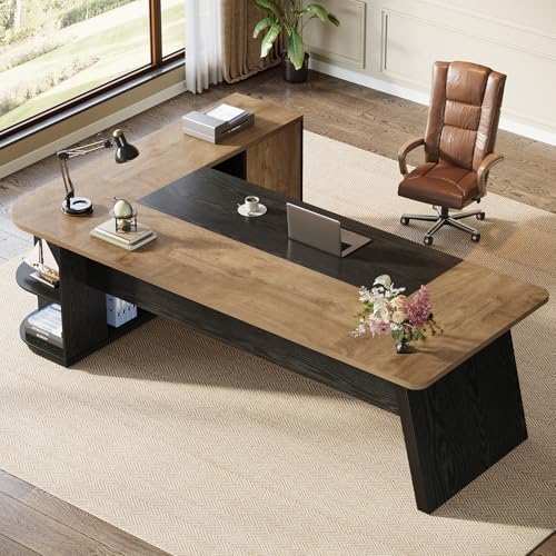 Tribesigns 79" Executive Desk, Large Office Desk with Cabinet, Oak - Image 3