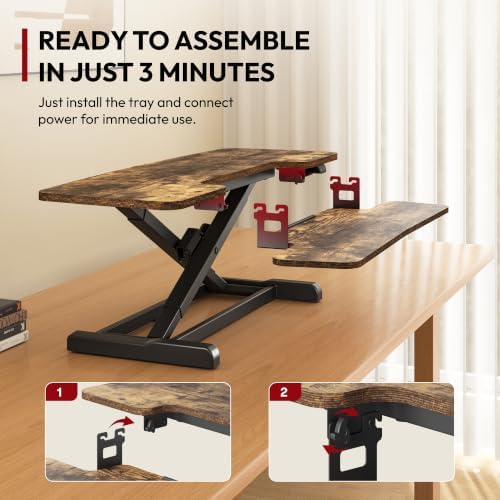 SANODESK Standing Desk Converter with Electric Motor 40" Height Adjustable Riser for Office Home,Dual Monitor and Laptop Workstation with Large Keyboard Tray, Rustic Color - Image 7
