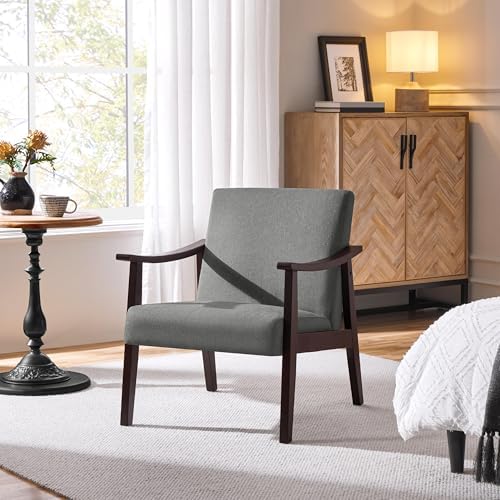 Yaheetech Accent Chair, Mid-Century Linen Fabric Armchair, Dark Gray - Image 2