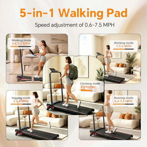 Walking Pad Treadmill with Incline and Handle Bar, 7.5MPH Under Desk Foldable Treadmill for Home Office with Remote Control - Image 4