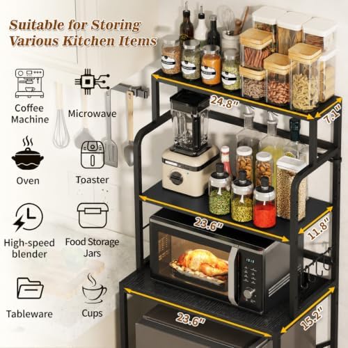 3 Tier Mini Fridge Stand Shelf with Storage for Kitchen and Dorm（Black) - Image 3