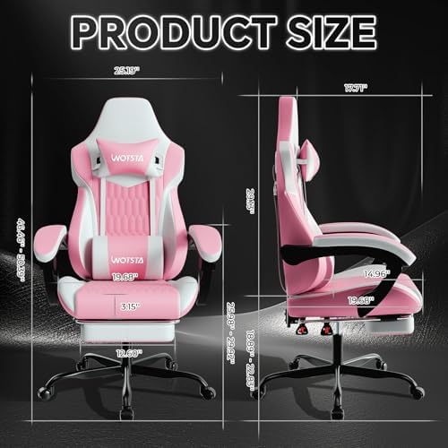 Gaming Chair with Footrest, High Back Gaming Chairs PVC Leather Ergonomic Gamer Chair with Adjustable Headrest Lumbar Support Racing Style Video Gaming Chair for Office/Home (Pink) - Image 3