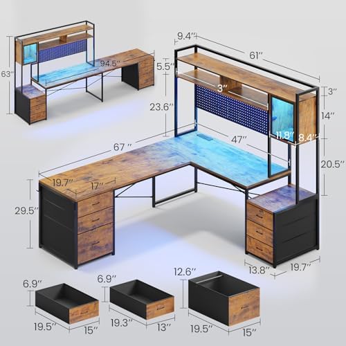 SEDETA Reversible L Shaped Gaming Desk with 6 Drawers, Hutch, Led Lights - Image 2