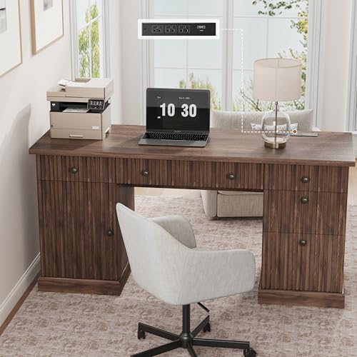 Garvee 60" Office Desk with Storage & Drawers for Home Office, Brown by Garvee