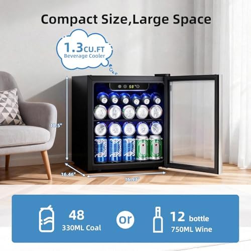 Antarctic Star Mini Fridge for Bedroom, 48 Can & 12 Wine Bottle Beverage Refrigerator with Stainless Steel Glass Door, Digital Temperature Display, Electronic Control Drink Cooler, Silver - Image 2