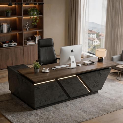 SAINTCY Professional Executive Desk with Privacy Panel & Drawers | Electric Standing Desk for Law Firms, Financial Offices & Corporate Campuses | Modern Workspace Solution (Right Return, 87 in) by SAINTCY