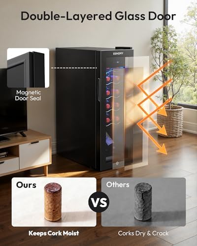 EUHOMY 12 bottle Wine Cooler Refrigerator, Wine Fridge with Lock, Black - Image 6