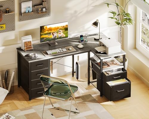 Coleshome 55 Inch L Shaped Office Desk with 6 Drawers, Power Outlet, Grey - Image 2
