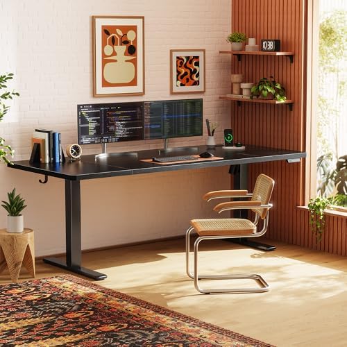 Huuger 71 x 30 Large Electric Standing Desk, Height Adjustable Computer Desk, 29.5" Deep Desktop, Stand up Gaming Office Table with 2 Hooks, 3 Preset Heights, for Home Office, Black - Image 2