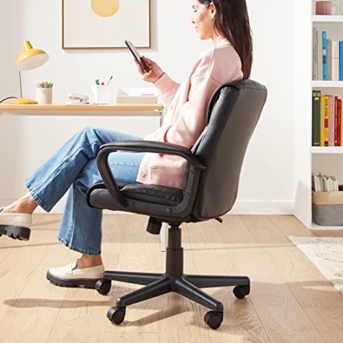 Amazon Basics Office Task Chair with Adjustable Height, 360° Swivel, Padded Armrests, Mid-Back, Rolling, 275 Pound Capacity, 24.2"D x 24"W x 34.8"H, Black Faux Leather - Image 2