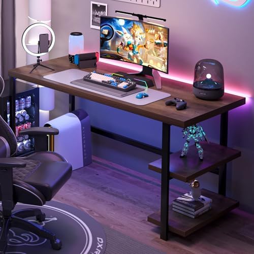 FOLUBAN Computer Desk, Modern Home Office Desk with Storage Shelves, Writing Study Gaming Table for Living Room Bedroom, Rustic Oak, 53 Inch - Image 3