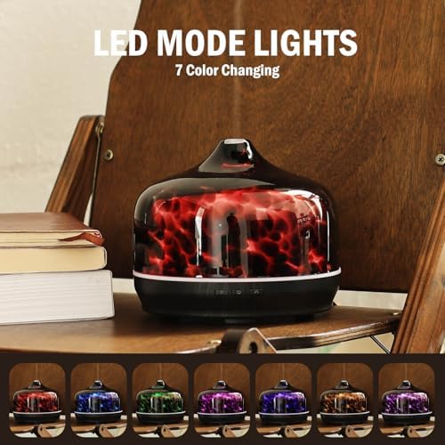 Porseme 500ml Glass Essential Oil Diffuser Aromatherapy Ultrasonic Cool Mist Humidifier 15-21 Running Hours Waterless Auto-Off Air Diffusers for Sleeping Yoga Working Spa(Lava) - Image 4