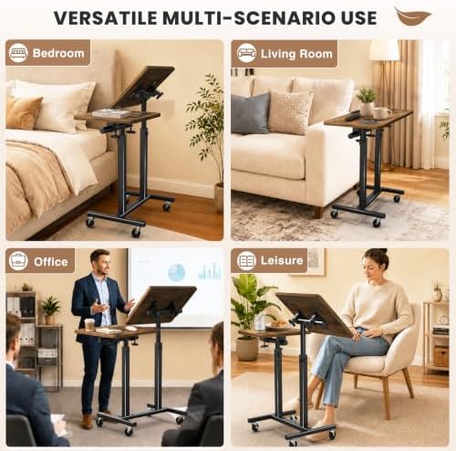 Elowen Rolling Laptop Desk with Wheels, Double-Pole Portable Overbed Table - Image 7
