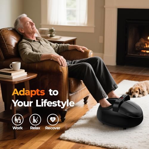 HTM Foot Massager with Heat, 5 Modes & 9-Level Intensity & 3-Speed Vibration, Shiatsu Kneading & Rolling Compression, with Remote & Portable Handle, Fits Up to Men's Size 13, Gift for Women Men - Image 5