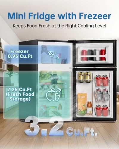 3.2 Cu Ft Mini Fridge with Freezer, Double Door Upright Freezer - Image 3