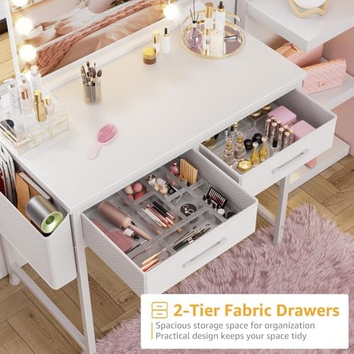 DLisiting 32 Inch Small White Desk with 2 Drawers, Study Writing Computer Desk with Storage Drawer for Bedroom Home Office, Vanity Table Without Mirror for Girls Small Spaces - Image 6