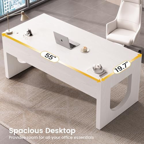 SEDETA 55" Modern Executive Office Desk with 3 Drawers, White - Image 5