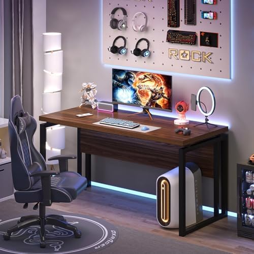 EXCEFUR Home Office Desk, Modern Computer Desk for Workstation, Wood Metal Executive PC Laptop Study Writing Table for Living Room, 53 Inch, Rustic Walnut - Image 7