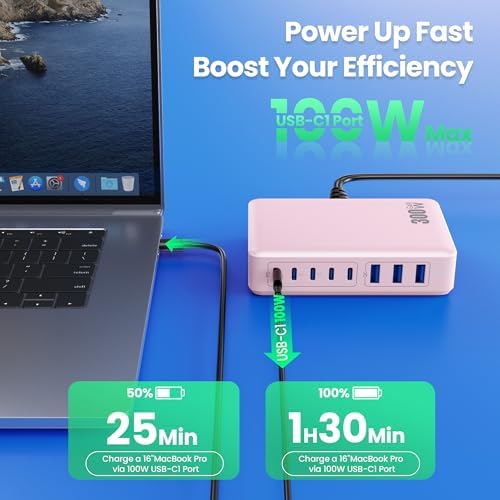 USB C Charger 300W USB C Charger Block, 8-Ports GaN IV Fast Charging Station Hub,PD 100W Laptop Charger Adapter,for MacBook Pro/Air/iPad/iPhone16/15/14/Apple Watch/DELL/Samsung for Home Office - Image 6