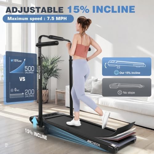 ANCHEER Walking Pad with 15% Incline, Foldable Treadmill with Handle & Desk - Image 2