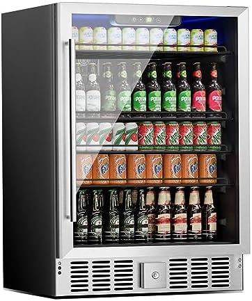 Erivess 24"/166 Can Wine and Beverage Refrigerator Cooler, Glass Front Door by Erivess