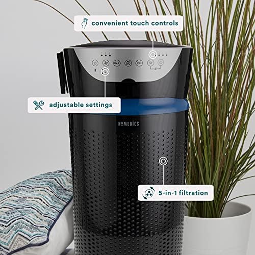 Homedics 5-in-1 UV-C Air Purifier - 360-Degree HEPA Filter for 1,593 Sq Ft, Extra Large Air Purifiers for Bedroom and Home, Essential Oil Pads, Built-In Timer, 5 Speed Settings for Large Rooms, Black - Image 3