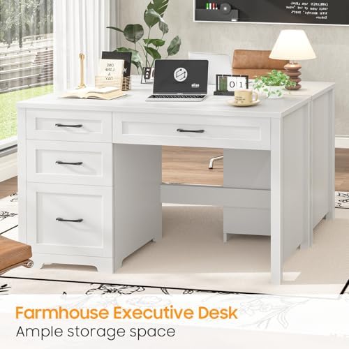 Halitaa Executive Desk with 3 Storage Drawers, White - Image 5