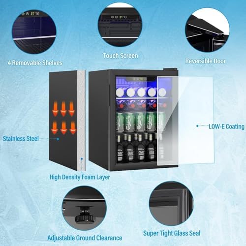 Erivess 105 Can Mini Fridge, Glass Door Beverage Refrigerator, 2.7 Cu.ft - Image 2