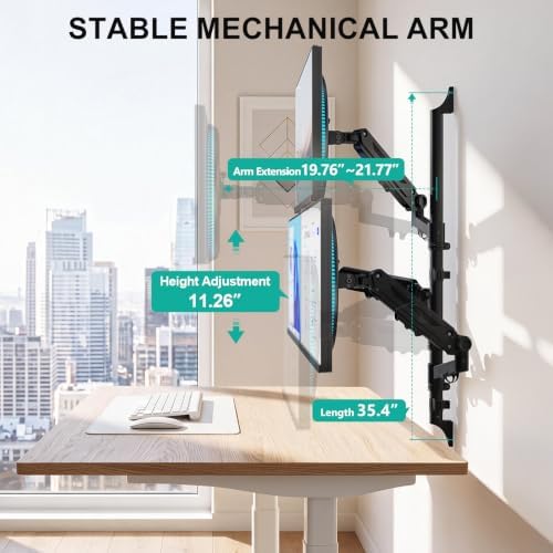 WALI Triple Monitor Wall Mount for 17-34 inch Screens, 22lbs per Arm, Black - Image 6