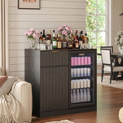 Mini Fridge Cabinet, Coffee Bar Cabinet with Fridge Space, Black by RoomtoLiveSpacetoBreathe
