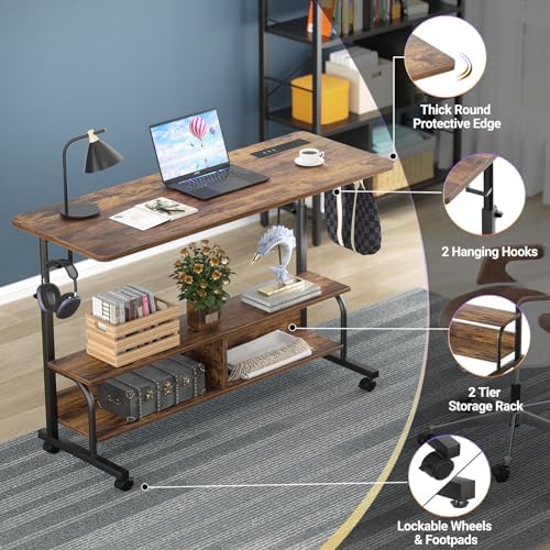 Armocity 47" Rolling Standing Desk with Charging Station for Couch Bed - Image 5