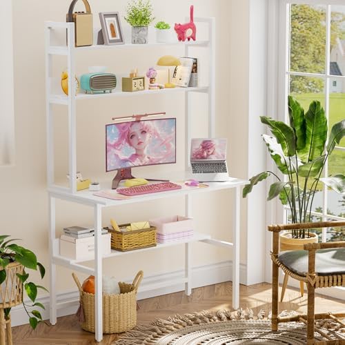 Aquzee 40 Inch Desk with Hutch, Computer Desk with Shelves - Image 2
