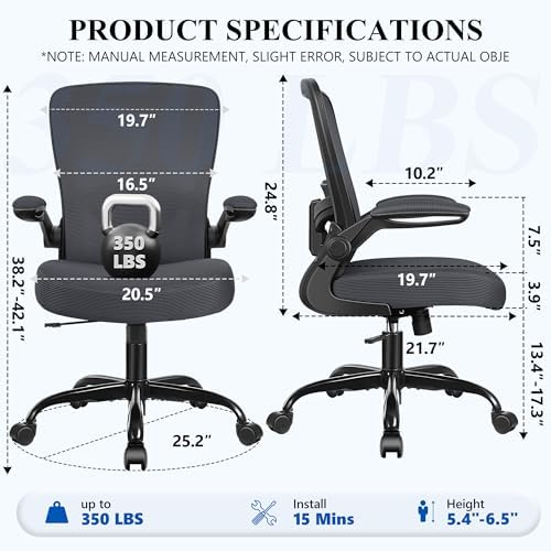 FelixKing Office Chair, Ergonomic Desk Chair Breathable Mesh Chairs Adjustable High Back Lumbar Support Flip-up Armrests, Executive Rolling Swivel Comfy Computer Chairs Home Office Dark Gray - Image 2
