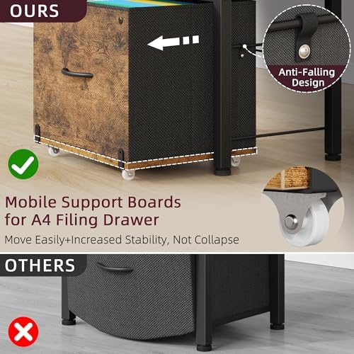 HIGDBFE File Cabinet with 2 Fabric Drawers and Printer Stand, Rustic Brown - Image 5