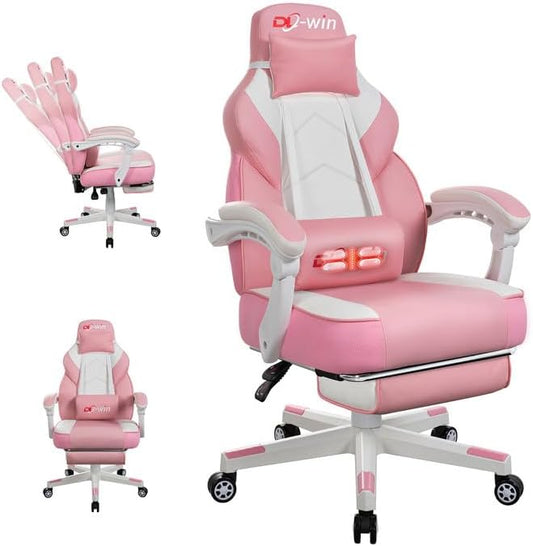 DL-win Video Gaming Chairs for Adults, Gamer Chair with Footrest, High Back, Big and Tall Gamer Chair‘s with Massage Lumbar Support, 360° Swivel Height Adjustable Computer Chaires, Pink by GamingChairs