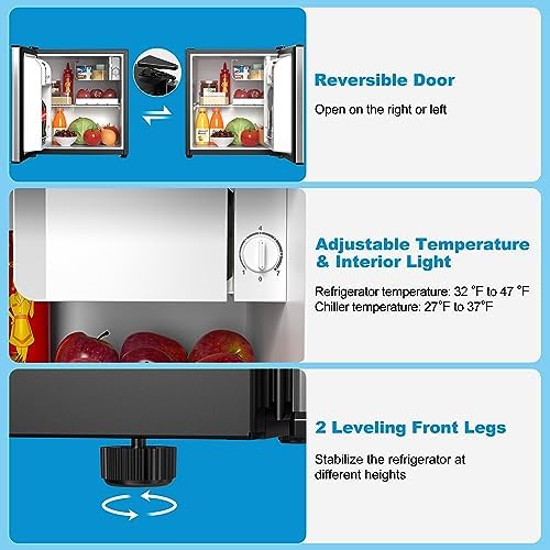 Walsh Compact Refrigerator, Single Door Mini Fridge, Energy Efficient, Adjustable Mechanical Thermostat with Chiller, Reversible Doors and Leveling Front Legs, 1.7 Cu Ft., Stainless Steel - Image 4