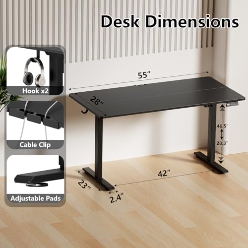 55x28 inch Electric Standing Desk, Adjustable Height Desk, Black - Image 2