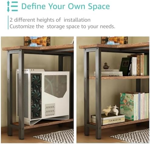 Lufeiya L Shaped Desk with Drawers & Storage Shelves, 47 Inch Small Reversible Corner Desk with Power Outlet for Home Office Bedroom, L-Shaped Gaming PC Computer Desks with Fabric Drawer, Rustic Brown - Image 7