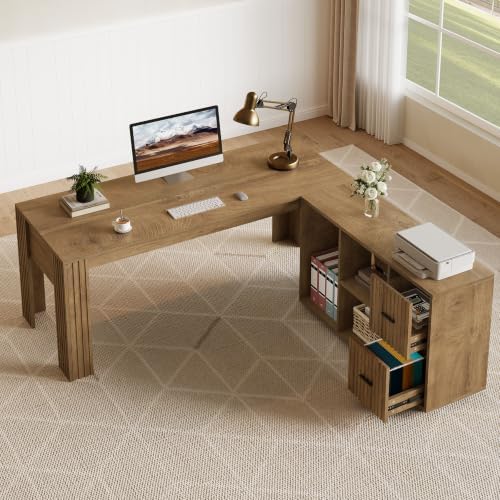 Tribesigns 63" L Shaped Executive Desk with Mobile File Cabinet, Brown - Image 4