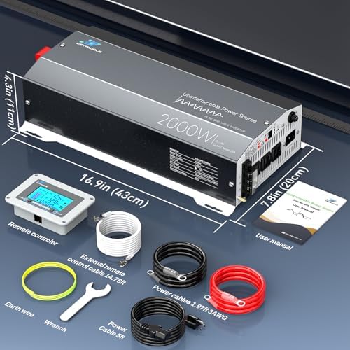 2000W Sump Pump Battery Backup System, Pure Sine Wave Power Inverter with Charger, Backup System for Power Outage, LCD Screen Remote Controller, Automatic Switching for Grid and Battery - Image 7