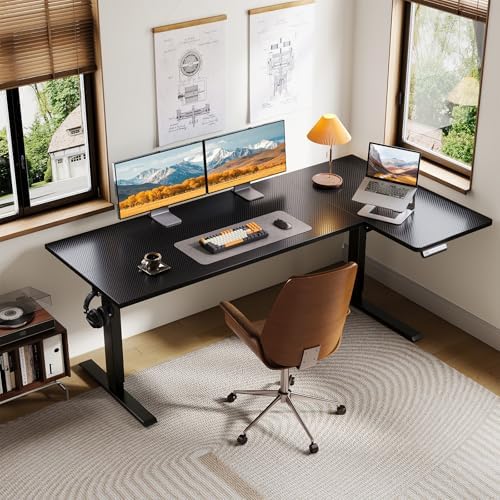 OffiGo 63" Reversible L Shaped Electric Standing Desk, Carbon Fiber Black - Image 2