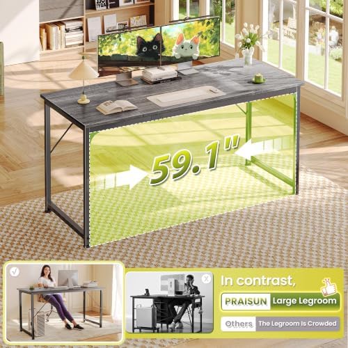 PRAISUN 63 Inch Computer Desk, Office Desk, Spacious Desktop, Grey - Image 5