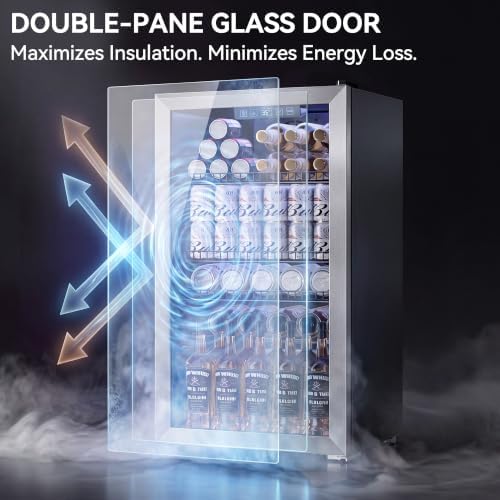 3.2 Cuft Beverage Fridge, 130 Can Mini Fridge With Glass Door, Silver - Image 6