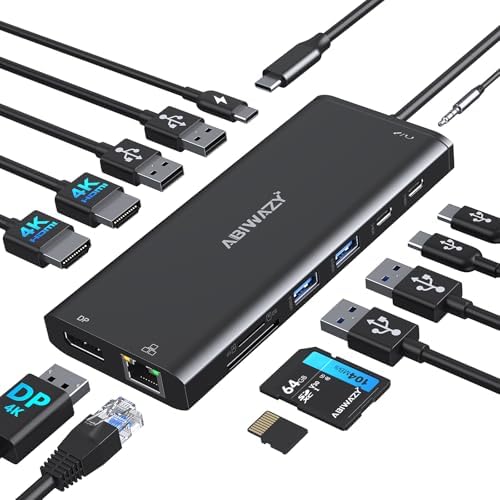 USB C Docking Station 3 Monitors USBC Hub Laptop Dual Monitor Multi Adapter by ABIWAZY