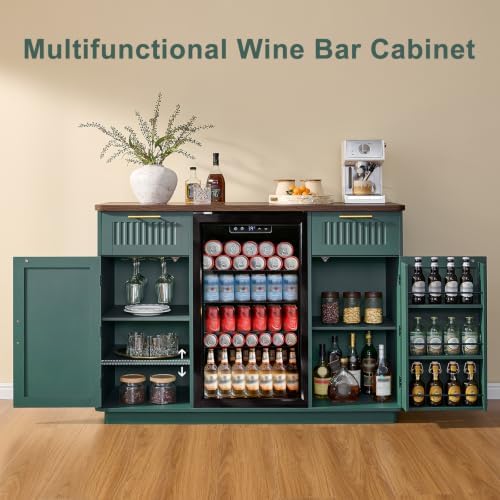 Okvnbjk Mini Fridge Cabinet with Storage & Power Outlet, Green - Image 5