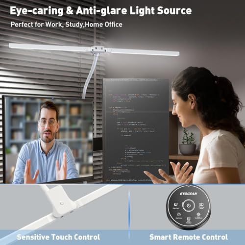 EYOCEAN Desk Lamp with Clamp, 31.5" LED Desk Lamp for Home Office, 24W Double Head Desk Light, Dimmable & Color Temperature, Table Lamp with Remote Control, Brightest Computer Monitor Light - Image 3