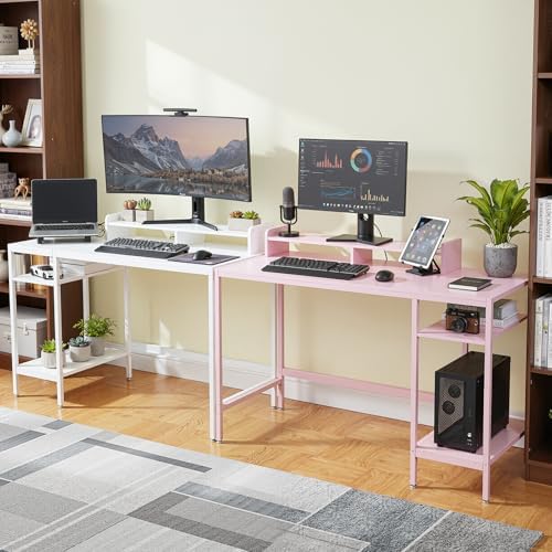 MINOSYS 47-inch Computer Desk with Storage Shelf - Ideal Gaming Desk for Bedrooms, Small Spaces, and Home Offices Modern Writing Desk for PCs,Pink Table. - Image 2