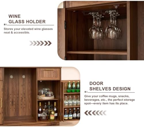 Okvnbjk Mini Fridge Cabinet with Storage & Power Outlet, Walnut - Image 3