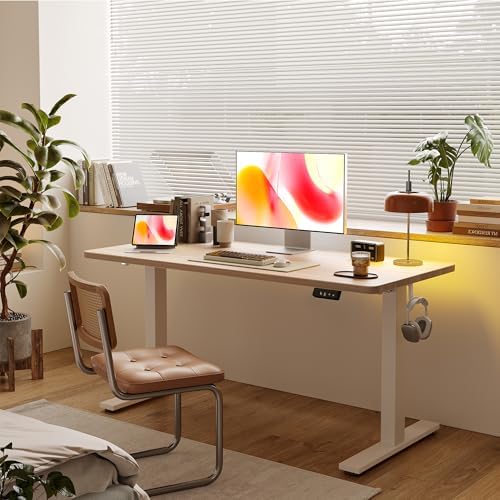 TIQLAB Electric Standing Desk, Adjustable Height Stand up Desk, 63 * 24 Inches Sit Stand Home Office Table with Splice Board, Light Walnut - Image 2
